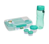 Sistema To Go Lunch box e porta pranzo | Con bottiglia per l'acqua (800 ml), Bento (1,76 L), 2 contenitori per condimenti e 2 contenitori per yogurt | Privi di BPA, Colori assortiti, 1 set
