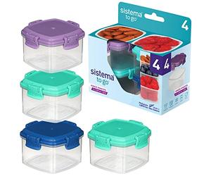 Sistema TO GO set di contenitori per piccoli oggetti | Contenitori per alimenti impilabili con coperchio | 62 ml | Privi di BPA | Coperchi verdiblurosa e viola | 4 pezzi