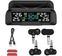 Sistema TPMS wireless con display LCD, pneumatico USB solare, temperatura di pressione reale, kit sensore a quattro ruote, allarme bassa pressione, sicurezza pneumatici auto camion SUV (integrato)