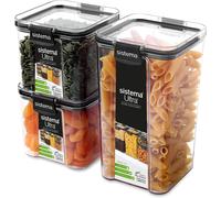 Sistema Ultra Tritan Contenitori ermetici per dispensa e cucina | 3 Contenitori per alimenti di plastica quadrati con coperchi (1 x 1,3 L + 2 x 700 ml) | Impilabili | Con clip | Privi di BPA