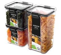 Sistema Ultra Tritan Contenitori ermetici per dispensa e cucina | 3 Contenitori per alimenti di plastica quadrati con coperchi (1 x 1,3 L + 2 x 700 ml) | Impilabili | Con clip | Privi di BPA