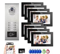 Sistema videocitofonico cablato dell'appartamento, videocitofono 1080P, videocitofono da 6 unità e 7 pollici con monitor a sfioramento, rilevamento del movimento (1 campanello + 8 monitor)