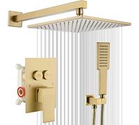 Sistemi Ottone Montato a Parete Push con Pioggia da 10 Pollici Pulsante dei la e Combo Portatile, Set Doccia di Lusso, Oro Spazzolato