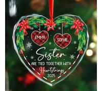 Sister are Tied Together with Heartstrings Glass Ornaments, 2025 Personalizzato Due Sorelle Ornamento di Natale, Nomi Personalizzati 2 Sorelle Ornamento Regali per Donne Amiche Bestie, Decorazione