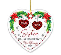 Sister are Tied Together with Heartstrings Ornamenti in ceramica, 2025 Ornamento natalizio personalizzato con due sorelle, nomi personalizzati 2 sorelle, regali per donne, amici, fratelli, decorazioni