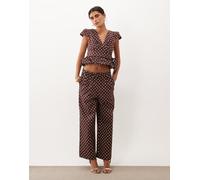 Sister Jane Arles pantaloni dritti a vita media coordinati in marrone e crema a pois M Plus