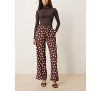 Sister Jane - Illume - Pantaloni dritti marroni con vita elasticizzata e stampa a pois-Marrone M Plus