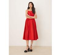 Sister Jane - Quartet - Vestito midi rosso in taffetà con scollo squadrato e vita scesa M