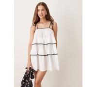 Sister Jane - Vestito corto color avorio a contrasto a balze con volant-Bianco S