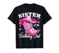Sister of The Birthday Girl Stivali e Cappello da Cowgirl Rosa Maglietta