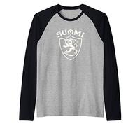 Sisu Finnish flag vintage distressed T Shirt Finland Suomi Maglia con Maniche Raglan