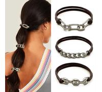 SISYOUP Braccialetto, elastici per capelli, marroni, elastici per coda di cavallo, con gioielli in argento, per ragazze e donne, graziosi elastici per capelli, accessori per ragazze, regali (marrone
