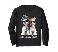 Sit Stay Slay Funny Yorkie, Simpatico Amante dei Cani Maglia a Manica