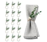 SITAKEGS 15PCS Portatovaglioli in Eucalipto, Decorazione da Tavolo con Portatovaglioli in Stile Rustico Foglia Verde per Matrimonio, Cena di Famiglia, Festa di Natale e Ringraziamento