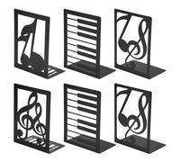 SITAKEGS 3 paia di fermalibri in metallo, resistente, nero, supporto per libri per scaffali, divisori, note musicali decorative, porta libreria, antiscivolo, per famiglia, ufficio, scuola