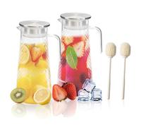 SITAKEGS Confezione da 2 brocche in plastica con coperchio, 1,6 litri, trasparenti con manico, brocca per acqua per bevande, brocca per il frigorifero, tè freddo, limonata fredda o calda