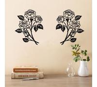 SITAKEGS Decorazione Da Parete Rosa In Metallo, 2 pz Fiori Arte da Parete in Metallo Decorare Ornamento Da Appendere Parete Fiore Di Rosa, 30×24 cm Scultura Nera Parete Floreale Per Soggiorno Bagno