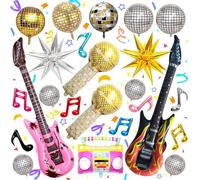 SITAKEGS Palloncini per Festa Disco, 26 pezzi Palloncini Disco Ball Explosion Star Chitarra Microfono Palloncini Musicali misti in Foil, Tema Retrò anni '80 '90 hip hop Disco Fever