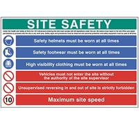 Site safety - cappello duro, hivis, stivali, 10 mph (cartello di sicurezza in PET ultra resistente da 2 mm)