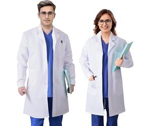 Sithkup Camice Laboratorio Chimico Camice da laboratorio, Design del colletto della tuta, adatto a studenti di medicina, medici e infermieri dell'ospedale per il lavoro quotidiano (L)