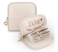 SITHON Portagioie da Viaggio, Pochette con Porta Anelli, Organizer Compatto per Bracciali, Collane e Orecchini, Ideale per i Viaggi, Trousse per Gioielli da Viaggio, Beige