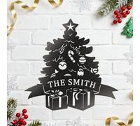 Sitorour Targa in metallo con cognome, albero di Natale, decorazione di Gesù e Navidad, decorazione da parete, idea regalo per un amico, decorazioni per matrimoni