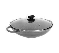 Sitram 714225 Wok Ghisa Alluminio Interno Effetto Pietra Ø 32 cm H8 cm - Rivestimento antiaderente a 2 strati senza PFOA, Coperchio Vapore Vetro, Maniglie Ghisa di Alluminio - Tutti i piani cottura