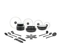 Sitram 715802 - Batteria da cucina in alluminio, 26 pezzi: 2 maniche estraibili, 3 padelle Ø20,22,26 cm, 2 padelle Ø16,20 cm, 1 Wok Ø28 cm, 1 padella Ø24 cm, 7 coperchi, 6 utensili, 4 feltri,