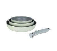 Sitram 716940 - Set di 3 padelle in alluminio, serie FAMILY, Ø 20,24,28 cm, rivestimento antiaderente in ceramica effetto pietra, colore verde, manico rimovibile SITRAMOVIble, tutte le luci incluse