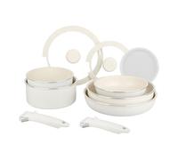 Sitram 716977 - Set di pentole in alluminio, 10 pezzi, colore: bianco, rivestimento ceramico sano senza PFAS, 2 padelle Ø20/28, 2 pentole Ø18/20, 1 padella Ø26 + 3 coperchi - tutti i piani cottura