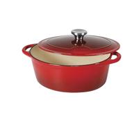 Sitram 717175 - Casseruola ovale in ghisa smaltata Tradighisa, 6,5 litri, L 33 cm, esterno rosso, interno bianco - tappo in acciaio inox - tutte le fonti di calore tra cui induzione e forno