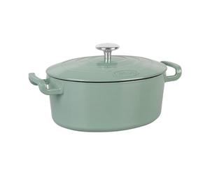 Sitram Sitrabella 715405 - Casseruola ovale in ghisa smaltata, lunghezza 26 cm, 4 litri, esterno smaltato, verde salvia interno bianco, tutte le fonti di calore, inclusa l'induzione, ideale per pasti