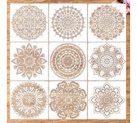 Sitsink Stencil per dipingere su pavimenti e pareti, riutilizzabili, stile | 9 stencil per mandala, 30,5 x 30,5 cm, motivo geometrico sacro floreale, arte da meditazione, riutilizzabile in PET