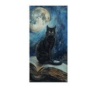 Sitting A Black Cat Door Banner Welcome Spring Summer Door Cover Sfondo Hanging Flag Portico Sign per porta d'ingresso Decorazioni stagionali per feste per interni ed esterni giardino