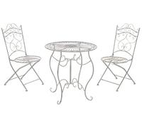 CLP Set da Giardino Indra Tavolo + 2 Sedie - Set Esterno Tavolo e Sedie Pieghevoli in Ferro Stile Vintage - Set Balcone Stile Shabby Tavolo Outdoor Rotondo Bianco Antico