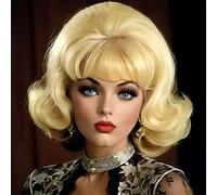 Siudus Parrucche bionde vintage ricci cosplay per donne bouffant alveare anni '50 anni '60 retrò costume capelli parrucca con bangs per Halloween Party