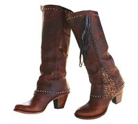 SIULAS Donne Vintage Stivali Medievali - TRenaissance Donne Stivali Western Stivali Cowgirl - Medieval Viking Cosplay Shoes - Winter Casual Stringe Up Riding Boots,Marrone,37
