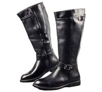 SIULAS Gothic Men Biker Knight Boots - Flat Heel Mid Tube Knights Boots - Vintage Leather Steampunk Boots with Zipper - Renaissance Cosplay Boots Knee High Boots Buckle Riding Costume Shoes,Nero,46