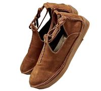 SIULAS Medieval PU Leather Flat Bottom Shoes -Renaissance Witch Boots with Low Heel - Steampunk Retro Casual Leather Ankle Boots - Women's Round Head Leather Shoes,Giallo,41