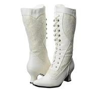 SIULAS Stivali da Donna medievali - Stivali Steampunk in Pelle PU - Palace Noble Vintage Lace Mid Calf Boot - Western Cowboy Boots Shoes Stringe Up Shoes Autumn Winter Cosplay Knight Boots,Bianca,41