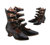 SIULAS Vintage Victorian Toe Stivali a Punta per Le Donne - Medieval PU Scarpe di Cuoio - Medieval Cosplay Stivali di Halloween,Nero,39