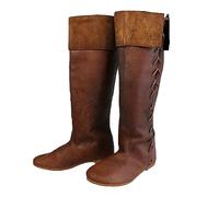 SIULAS Western Knee Boots - Medieval Knight Boots - Retro Gothic Pirate Witch Leather Shoes - PU Leather Knight Boots -,Marrone,47