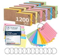 Siumir 1200 chede flash, stampa fronte/retro, schede di revisione A8 con copertina in carta kraft e anello a foglia, carta a righe a sei colori, per ufficio, casa e scuola (7,4 x 5,2cm）