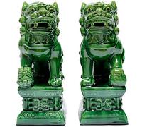 Siunwdiy Coppia di Statue di Cani Foo - Leoni Guardiani Cinesi Tang Sancai, Figurine Decorazioni Feng Shui,C