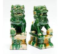 Siunwdiy Statue Cani Foo Cinesi in Ceramica - Coppia di Leoni Guardiani del Tempio, Decorazione Feng Shui, Set Regalo Orientale,Dark Green,4.72 * 7.87in