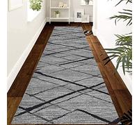 Siunwdiy Tappetini a pavimento stretti antiscivolo geometrico moderno per corridoio per scale da cucina Passaggio soggiorno camera da letto corridore tappeto,Nero,80x400cm