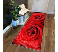 Siunwdiy Tappeto Corridoio Antiscivolo 1 Metri Rosa rossa Tappeto Cucina Passatoia Lavabile Tappetino Durevole 3D Motivo Floreale Tappeti Runner Lungo Tappeto per Cucina,Camera,Soggiorno,40x100cm