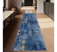 Siunwdiy Tappeto Cucina 3.1 Metri Blu-oro Tappeto Corridoio antiscivolo lavabile Floreale Tappeto Durevole Tappeto da Corridoio Lungo Tappeto Per Cucina,Camera,Soggiorno Ingresso，80 x 310 cm