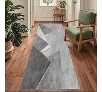 Siunwdiy Tappeto Cucina Antiscivolo Lavabile, Passatoia per Corridoio e Ingresso,Grigio-Oro Geometrico Moderno，70 x 140 cm
