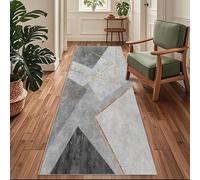 Siunwdiy Tappeto Cucina Antiscivolo Lavabile, Passatoia per Corridoio e Ingresso,Grigio-Oro Geometrico Moderno，100 x 180 cm